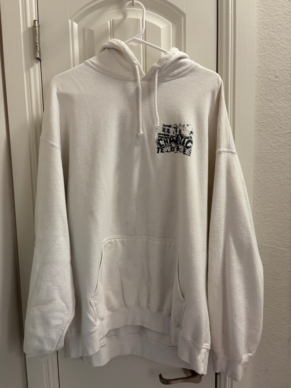Urban Outfitters White Graphic Hoodie with Black Chest Print